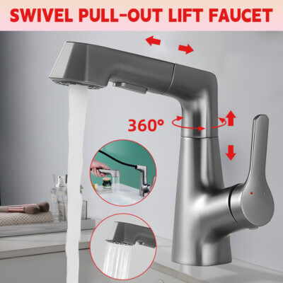 360° Swivel Kitchen Bathroom Faucet Pull Out Sprayer Single Handle Mixer Tap New