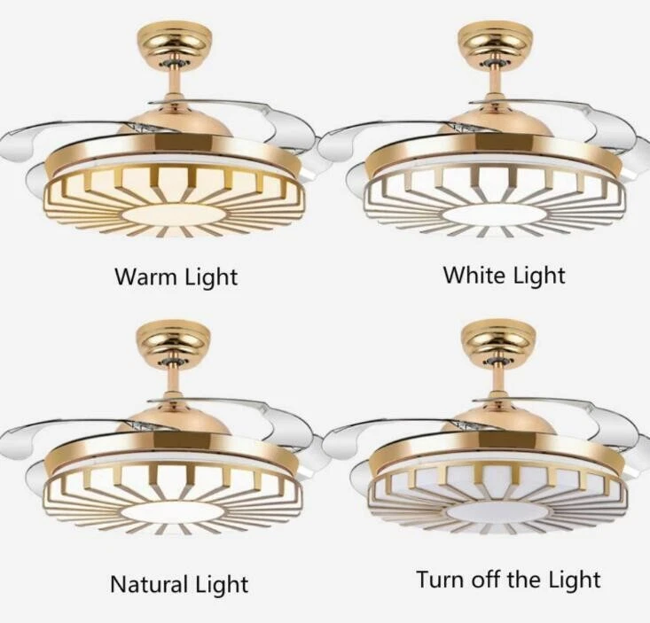 42" Modern Retractable Ceiling Fan LED Chandelier Remote Pendant Fan Lighting - Image 4 of 4