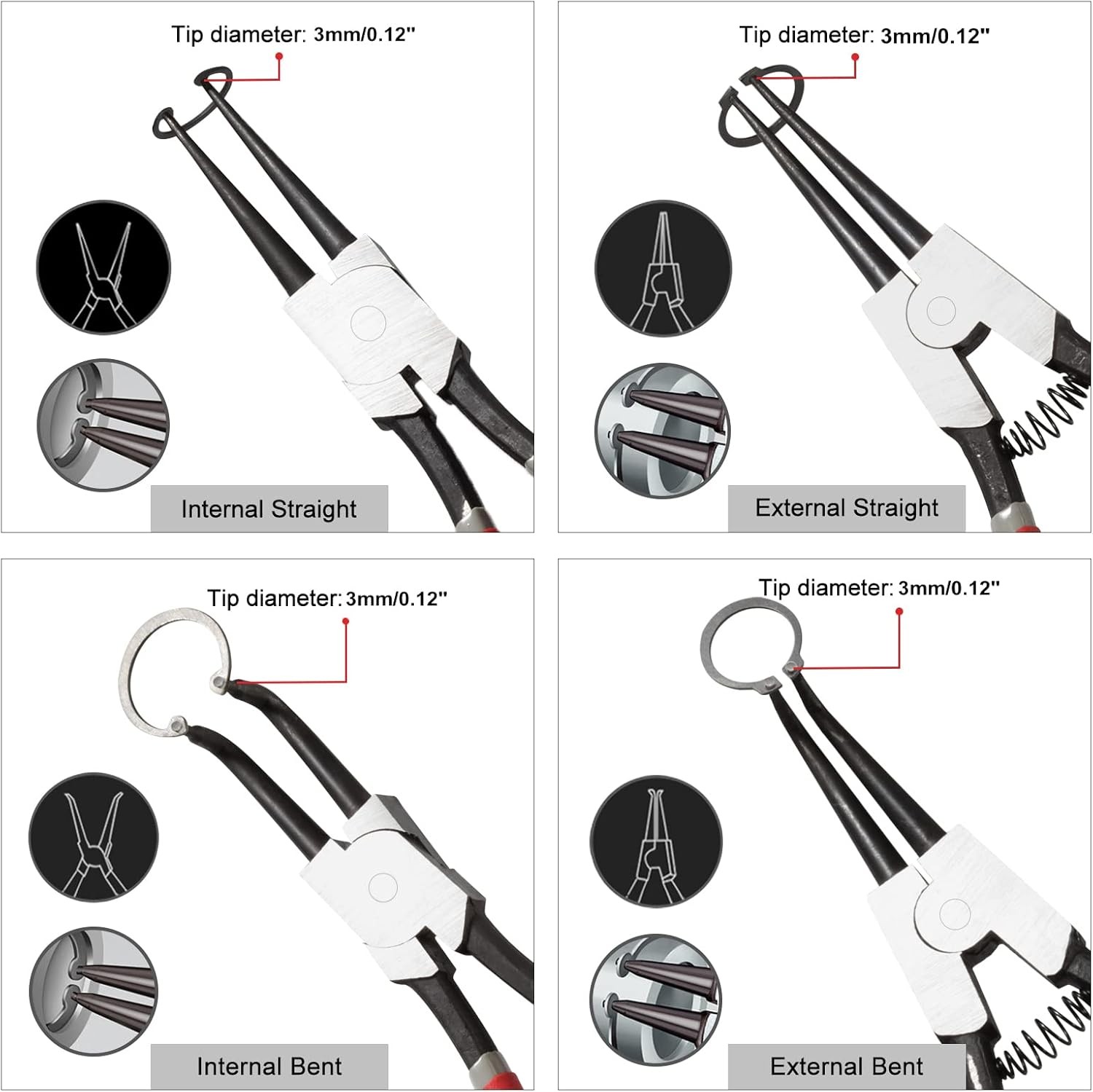 13-Inch Snap Ring Plier Heavy Duty Internal Circlip Pliers Straight Jaw Grey 