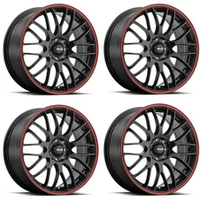 Set 4 17" Maxxim 42B Maze Gloss Black Red Racing Stripe 17x7 5x110 5x115 40mm