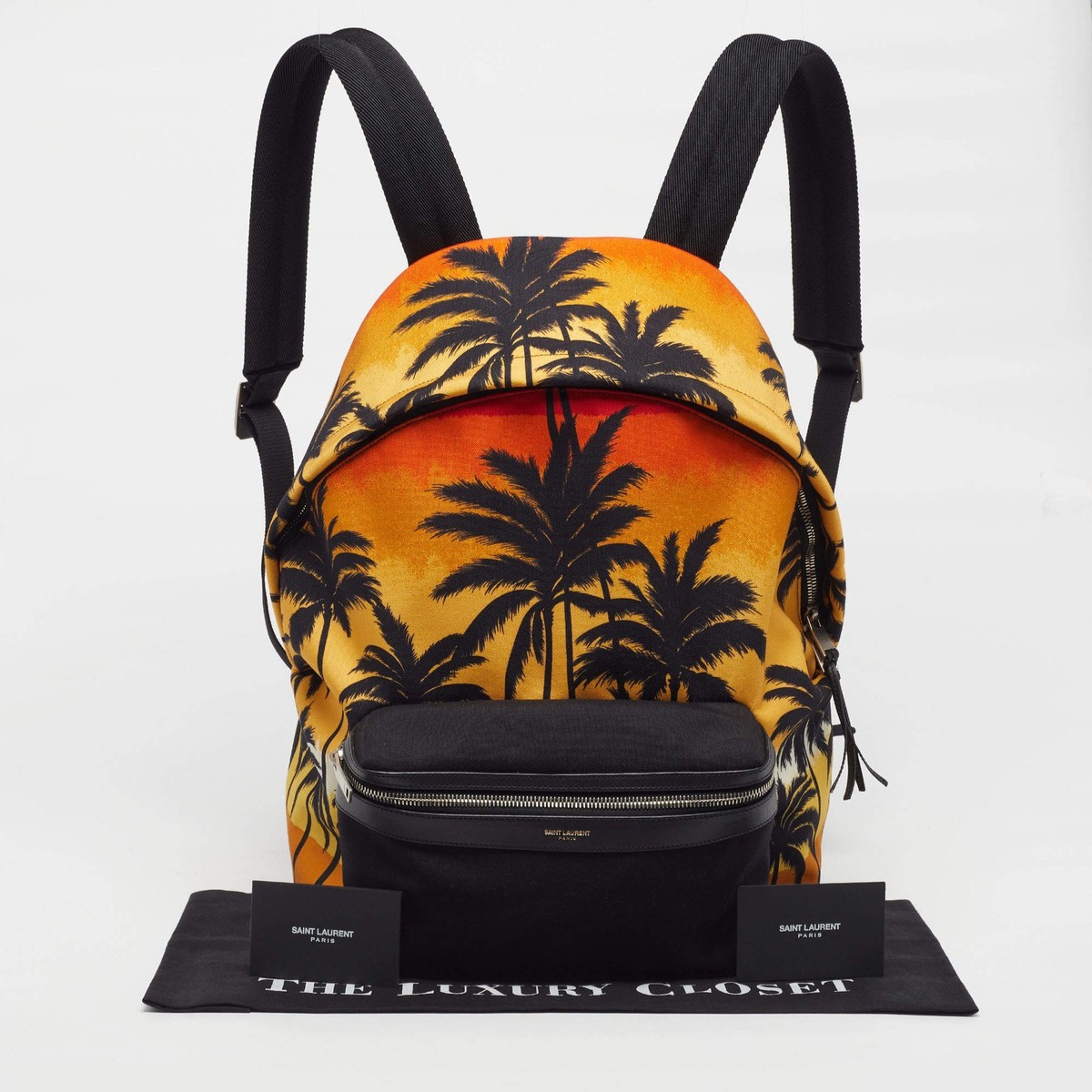 SAINT LAURENT トラ柄リュック Saint Laurent City Orange Palm Tree Sunset Print Canvas Backpack