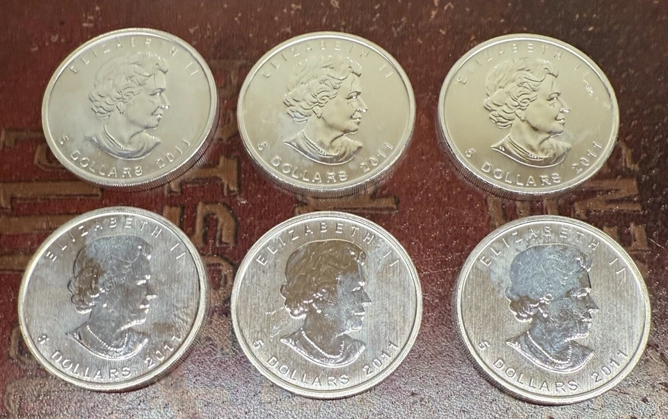 (Lote de 6) Hoja de arce de plata Canadá 2011 1 oz, 6 onzas de plata en total 0,9999 Foto 2 de 4