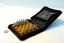 Travel 6x6 Inch Chess Set with Black Leatherette Zipper Case & Metal Peg Pieces