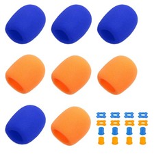 8 Set Mic Cover Foam, 1.34" Silicone Ring, Sleeve Holder, Blue/Orange