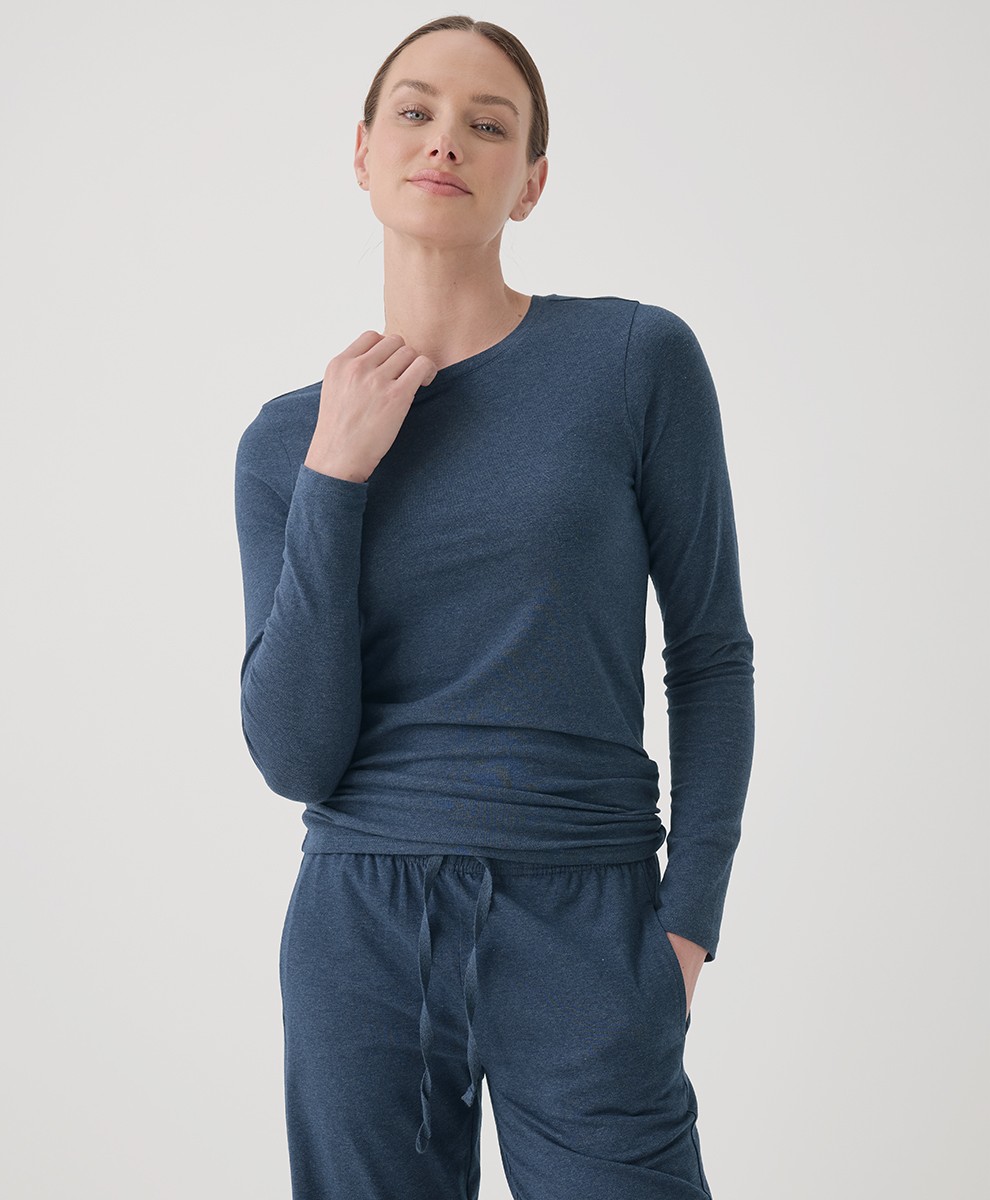 Pact Women's Cool Stretch Fitted Long Sleeve Tee Large French Navy Heather