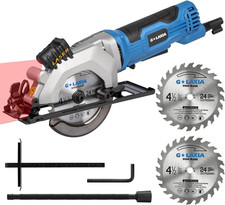 Mini Sierra Circular, Sierra Circular con Cable de 4 Amperios 3500RPM con Guía Láser, Guía de Desgarro,
