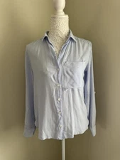 Next Women's Blue Striped V-Neck Long Sleeved Shirt, UK Size 6