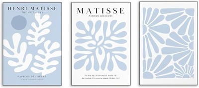 Set of 3 Matisse Blue Flower Art Canvas Print Minimalist 20×30 30x40cm