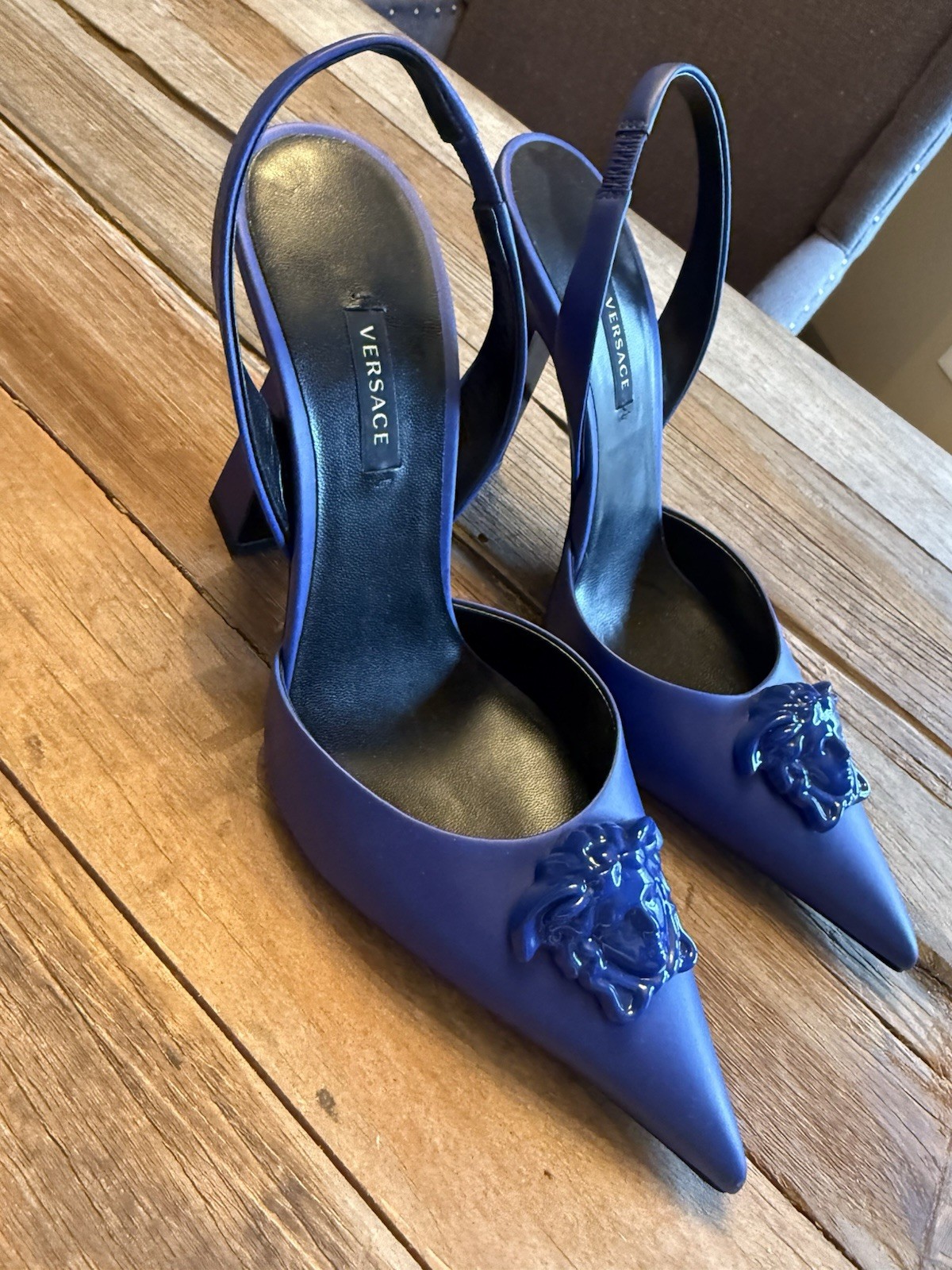 Versace Royal Blue Medusa Slingback Heels Women’s image 5