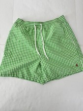 Polo Ralph Lauren Green Gingham Swim Trunks Mens L Checked Suit Pool Beach Logo