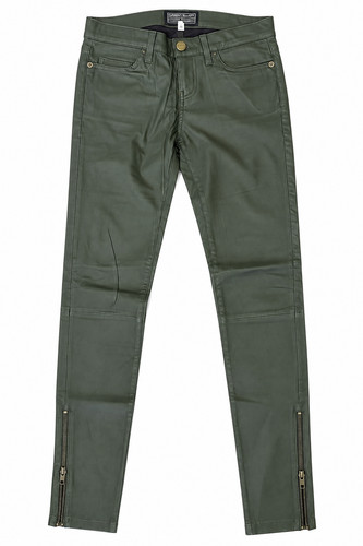 Current/Elliott The Skinny Coated Military Green Ankle Zip Leather Pants Size 26