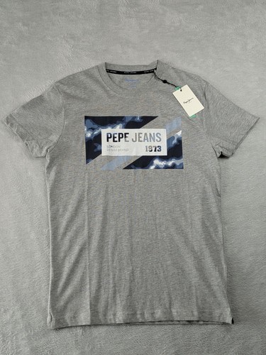 Pepe Jeans, Pepe Jeans Rederick T-Shirt Mens XS Grey Marl Graphic Logo 1973 Crew Neck