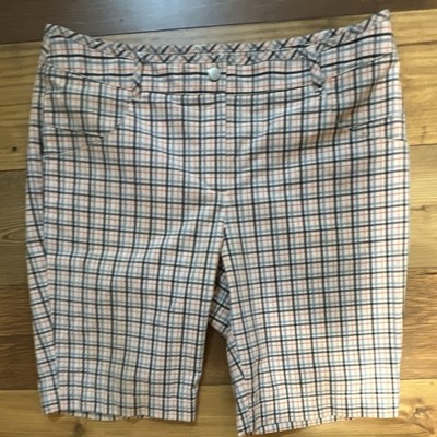 Annika Cutter & Buck Women's 10 Bermuda Plaid Shorts Pockets Zip White Blue Red
