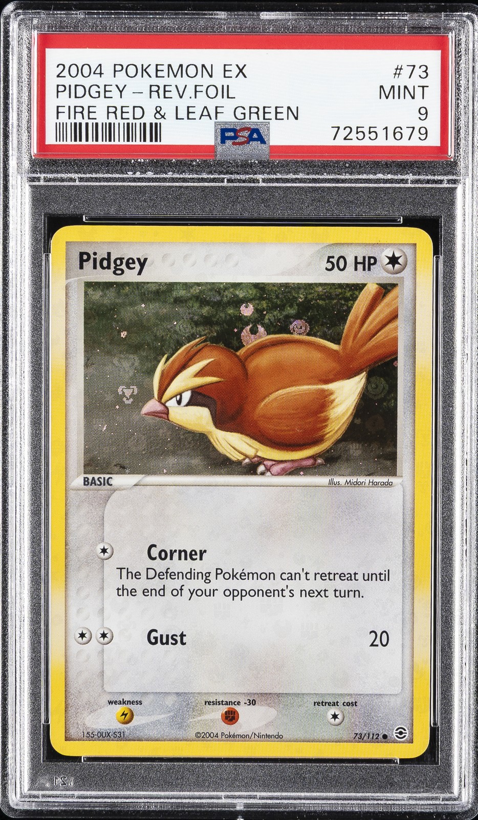 2004 POKEMON EX FIRE RED & LEAF GREEN #73 PIDGEY-REVERSE FOIL PSA 9