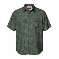 Chaps Men's Casual Button-Down Short Sleeve Hawaiian Shirt XL Flap-Pocket Green