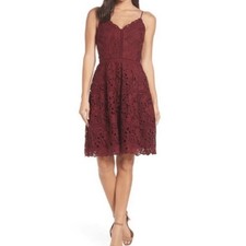 Adelyn Rae Burgundy Floral Lace Fit Flare Dress Cocktail Wedding Medium