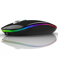 LED Wireless Mouse Slim Rechargeable Silent 2.4G USB Optical Receiver Black