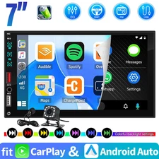 Single 1 DIN Car Radio Stereo Player 7" Bluetooth Touch Screen CarPlay +CAM&MIC