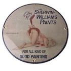 Vintage Sherwin Williams Paint Porcelain Hardware Store Gas Pinup Girl Sign