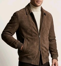 Thom Sweeney Brown Suede Bomber Harrington Jacket Size IT 48 Quiet Luxury