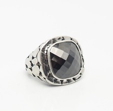 Vintage ornate sterling silver faceted square black onyx ring size 6.5