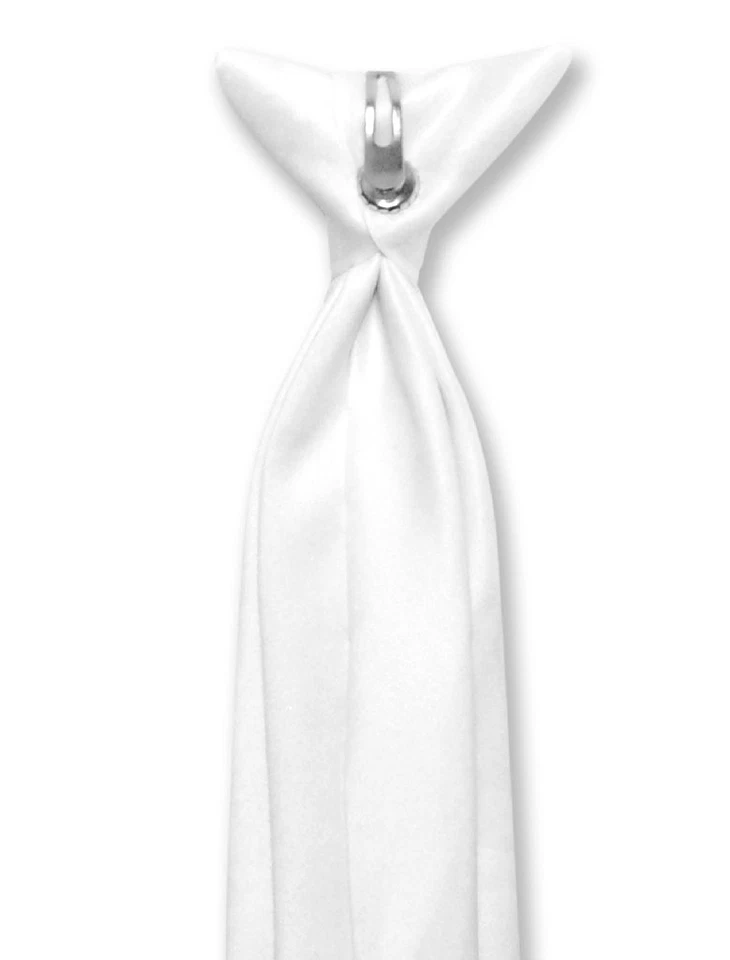 Vesuvio Napoli Boys CLIP-ON NeckTie Solid WHITE Color Youth Neck Tie - Image 3 of 3