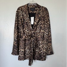 Zara Animal Print Double Position Jacquard Blazer in Brown Multi Size L