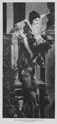 ROMEO UND JULIA Die Balkonszene - antiker Druck 1876