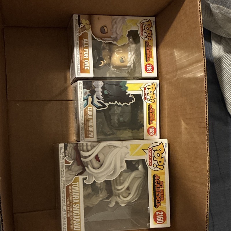 Mint condition Funko MHA pops: All For One, Izuku(vigilante), Tomura