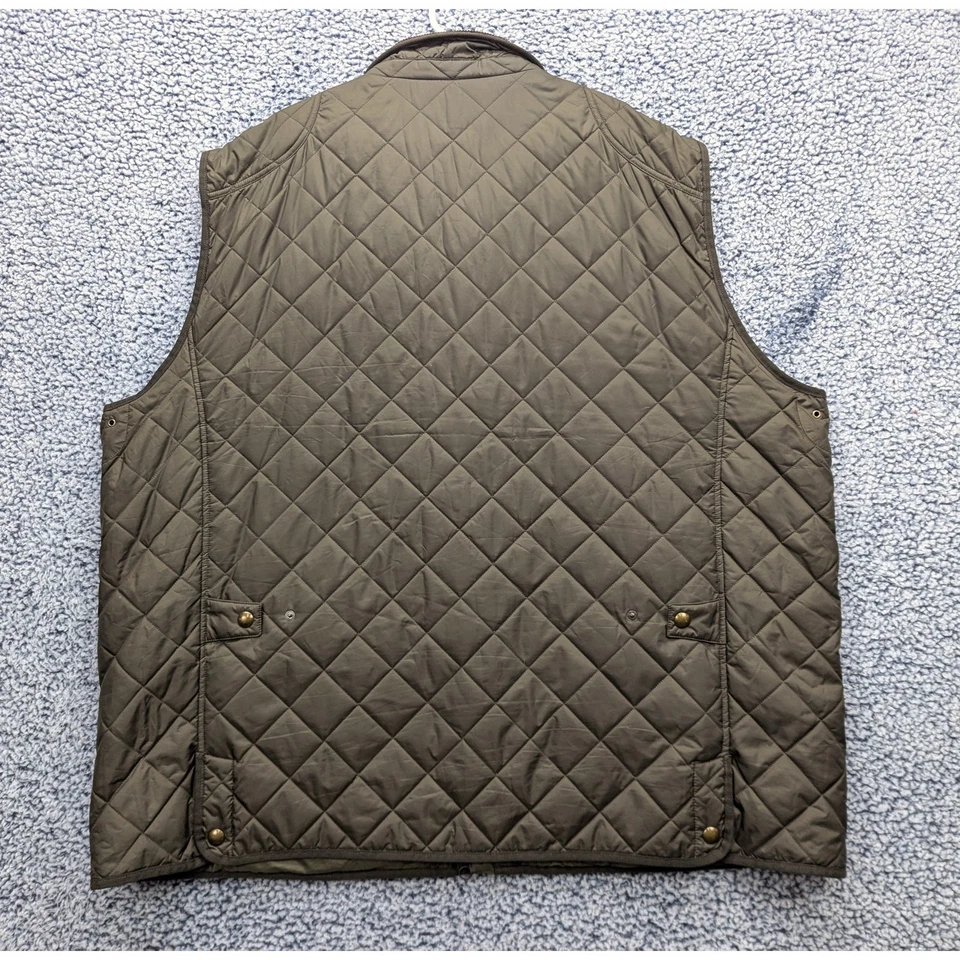 Polo Ralph Lauren Calf Leather Trim Iconic Quilted Vest Mens 4XLT Full Zip Green - Image 2 of 4