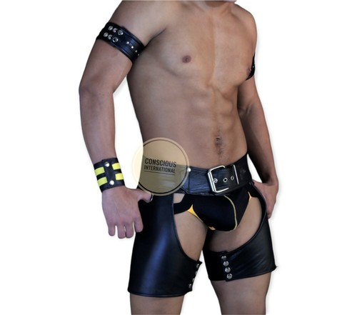 Men's Leather Chaps Shorts Buckle Lase 