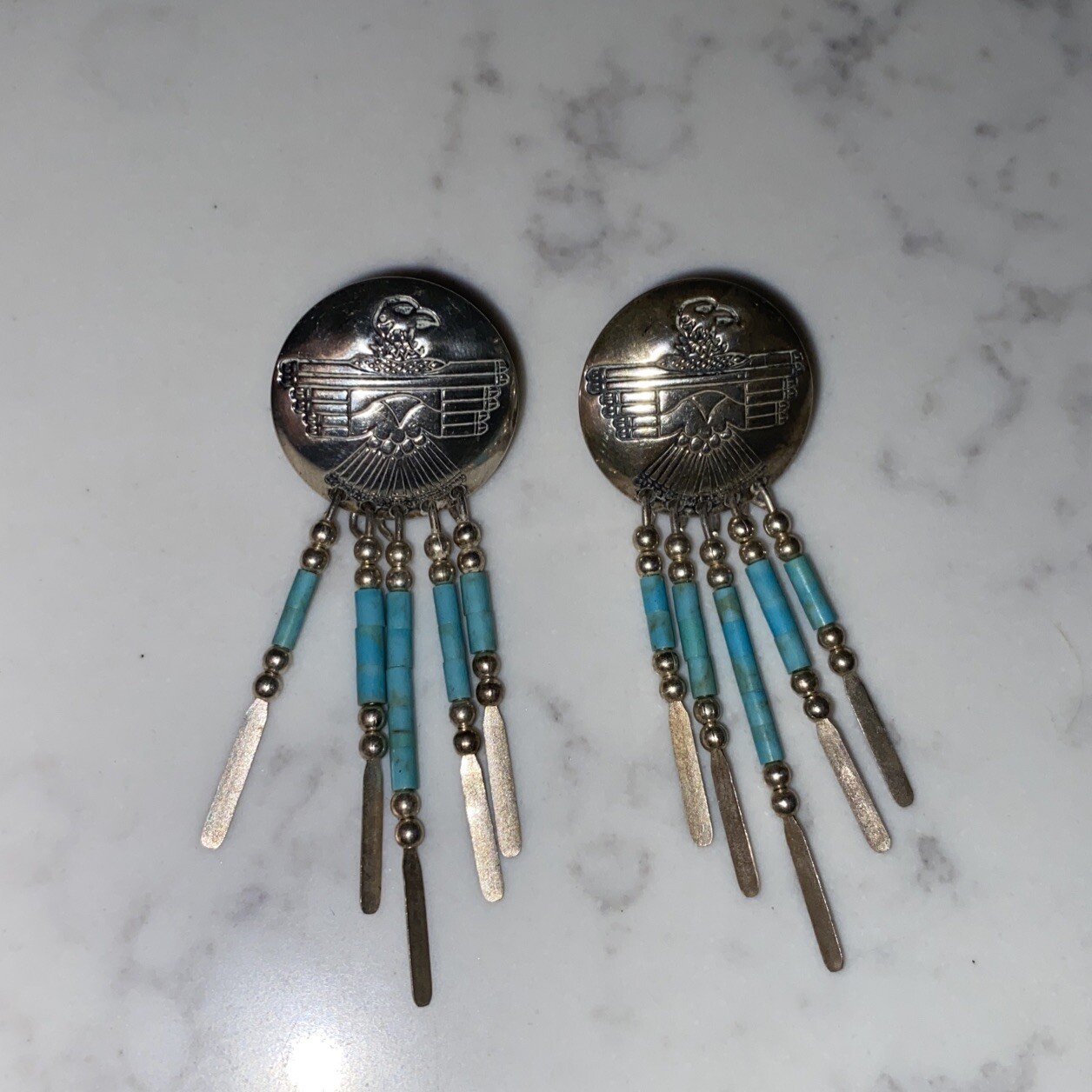 NATIVE STERLING SILVER Turquoise DANGLE STUD EARR… - image 2