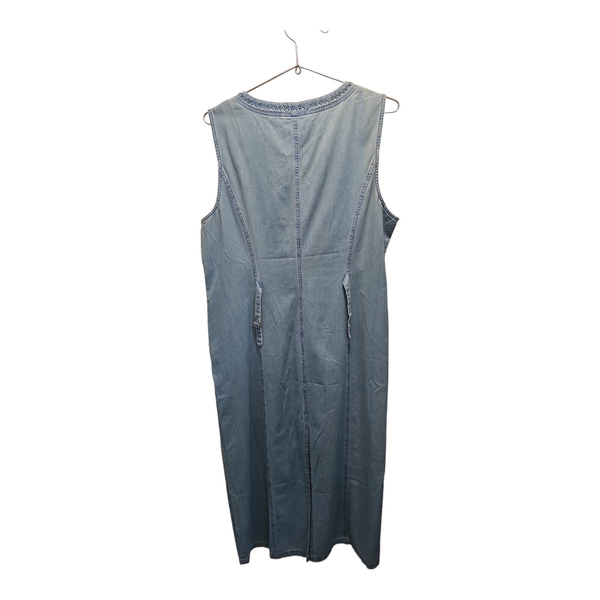 Lafei Nier Blue Denim Rhinestone Round Neck Sleeveless Pull Over Tank Dress
