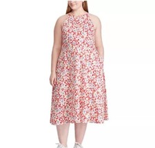 Ralph Lauren Chaps 1X Sundress Halter Midi Maxi Dress Hawaiian Red Aloha