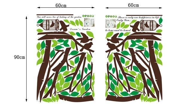 Black Bird Cage Tree Green Leaf Flower Wall Sticker Decal Vinyl Art Home Decor - image 3 of 4