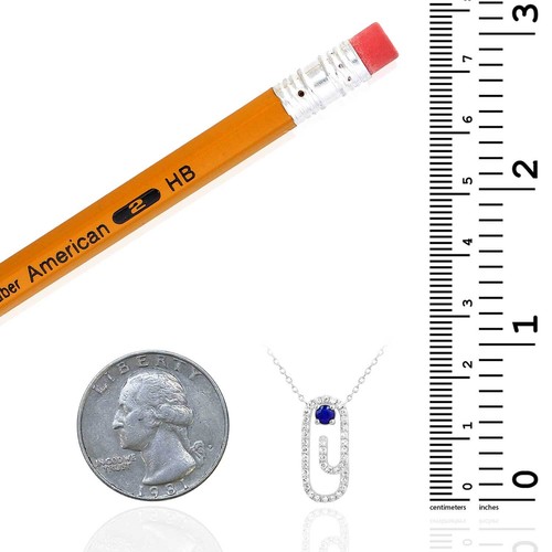 Real Diamond Natural Blue Sapphire 10K White Gold Paperclip Pendant Necklace 18" - Picture 2 of 5