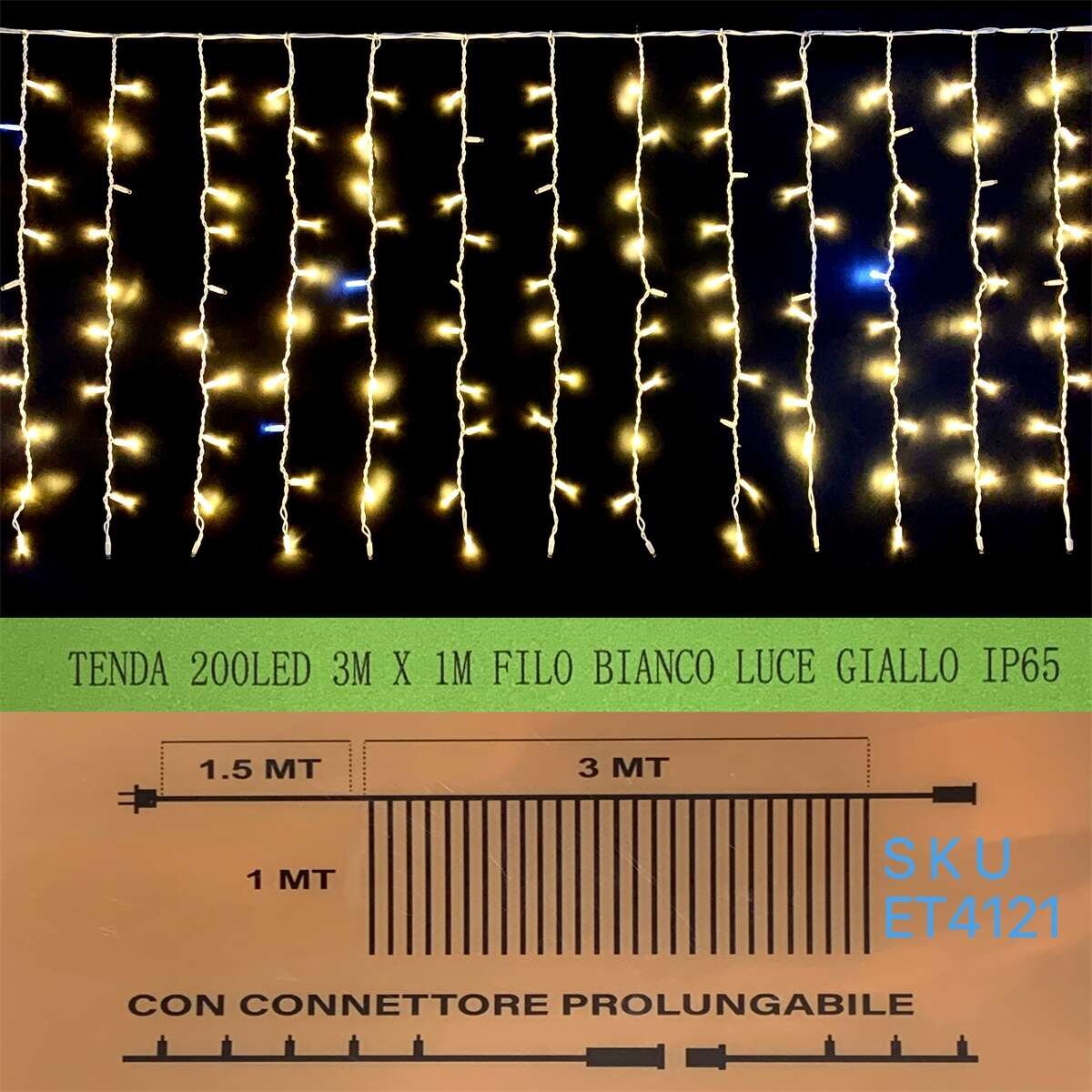Cascata Luci LED 3x1m Bianco Caldo IP65 per Eventi e Natale Esterno