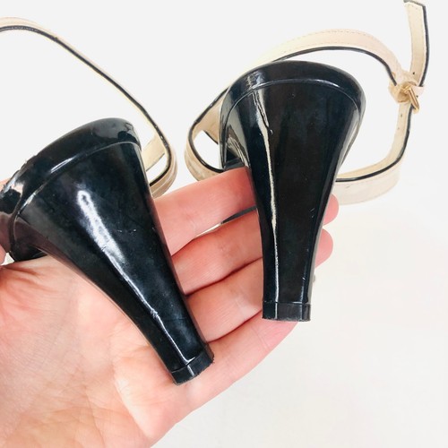 M&S Woman Cream & Black Monochrome Mid Heel Peeptoe T-bar Heels Size 6.5 (39.5) - Picture 9 of 14