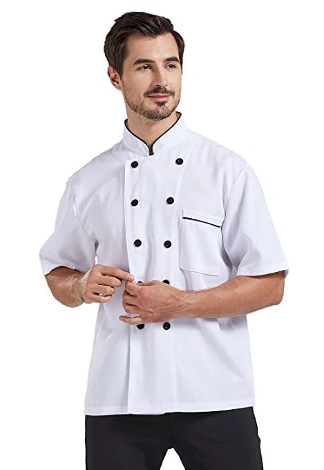 Short Sleeve Chef Coat Black Button Light Weight Double Breasted Chef Jacket - Image 3 of 4