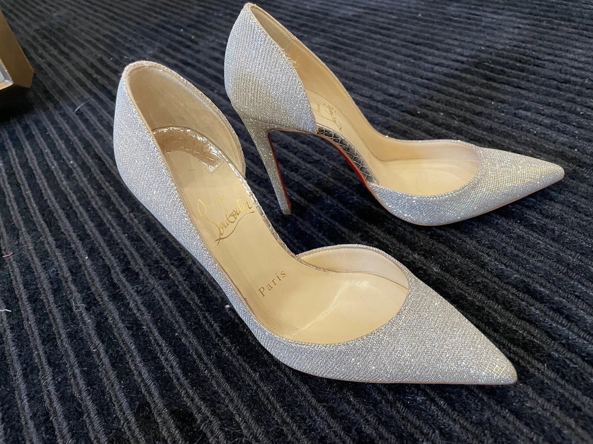 NEW AUTH Christian Louboutin Iriza Ivory Light Gold Glitter Pumps 35