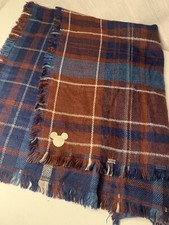 Disney Parks Scarf Mickey Icon Ears Embroidered Red Blue Plaid Blanket Scarf