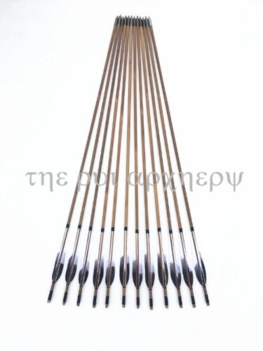 6/12/24pcs Bamboo Arrows Turkey Feather for Longbow Recurve Bow Archery Hunting - Picture 12 of 13