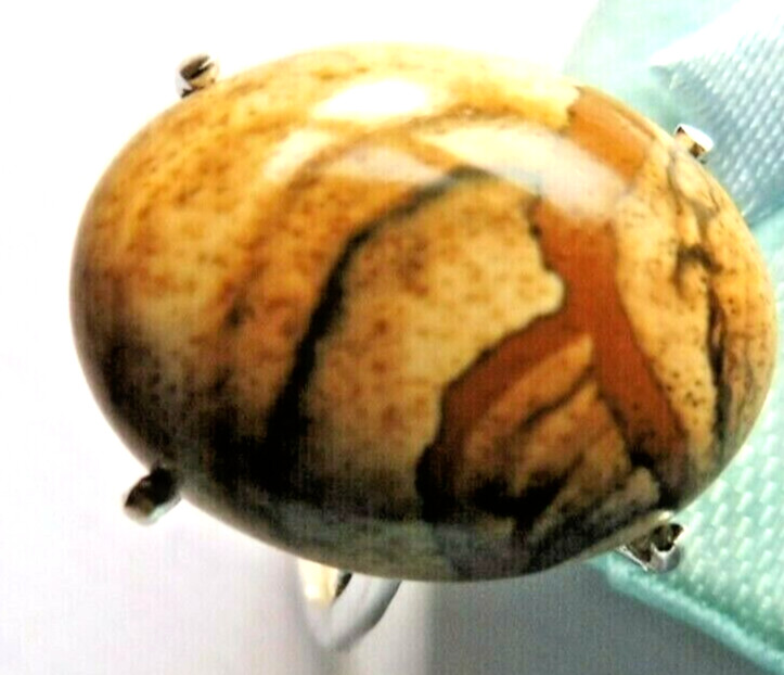 Bague en jaspe paysage surélevée, le cadeau unique en argent réglable - 4