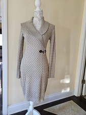 NWOT Ellen Tracy Women's Tan Cowl Neck Cable Knit Sweater Dress Size SM