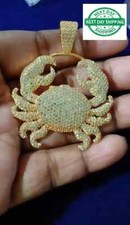 3Ct Round Real Moissanite Crab Cancer Zodiac Sign Pendant 14k Yellow Gold Finish