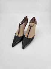 Prada Italy Black Leather Slingback Womens Heels 37.5  Flaws