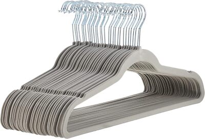 Amazon Basics Slim, Velvet, Non-Slip Suit Clothes Hangers, Gray/Silver - Pack of