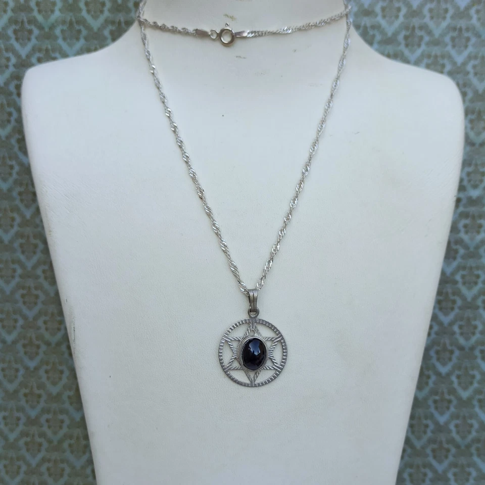 Ожерелье звезда Давида черный оникс серебро 925 винтажное мужское женское еврейское винтажный подарок - Изображение 4 из 4