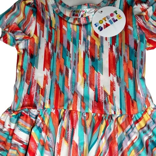 DotDot Smile Toddler Girl Dress Abstract Rainbow Print Cap Sleeve 12-24 Months - Picture 2 of 7