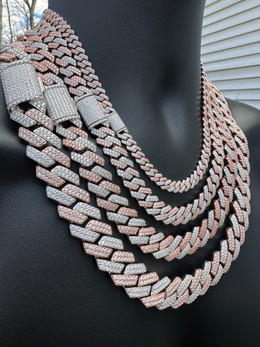 Collana MOISSANITE Miami maglia cubana punta catena argento 925 placcato oro rosa ghiaccio - Foto 23 di 24